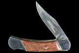 Pocketknife With Fossil Dinosaur Bone (Gembone) Inlays #136585-2